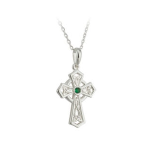 A cross with a green stone on it's side.