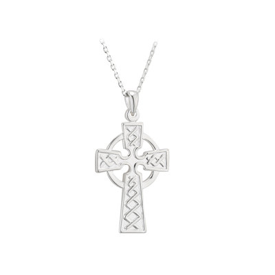 A cross is shown with the outline of a celtic knot.