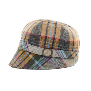 A plaid hat with a buckle on the side.