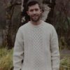 Traditional Merino Wool Aran Sweater- White - Image 3
