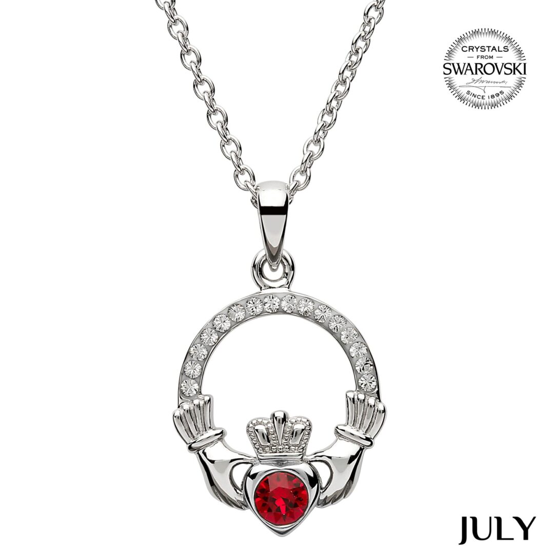 July birthstone claddagh necklace made with swarovski crystals