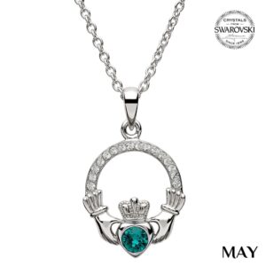 May birthstone claddagh necklace made with swarovski crystals