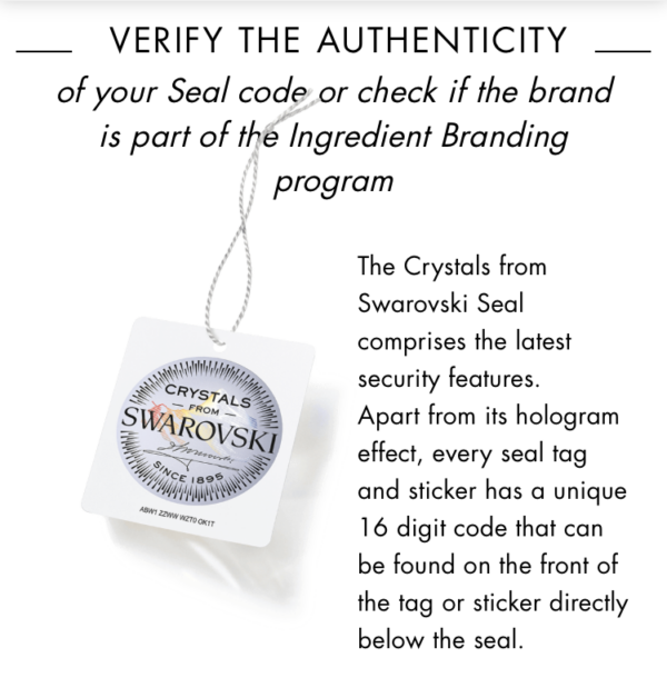 A seal is shown with the words " verify the authenticity of your seal code or check if it brand is part of the ingredient branding program ".