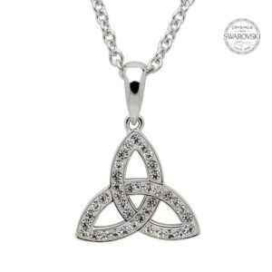 A diamond set triquetra pendant on chain.