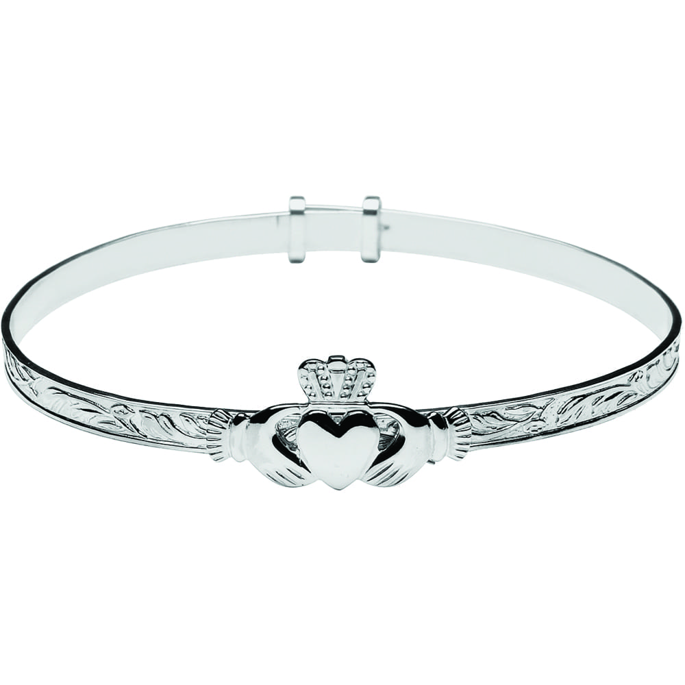 A claddagh bracelet with the clasped hands of a heart.