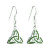 A pair of earrings with green triangles on them.