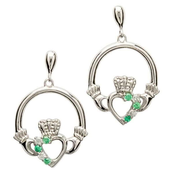 A pair of earrings with the claddagh symbol in the center.