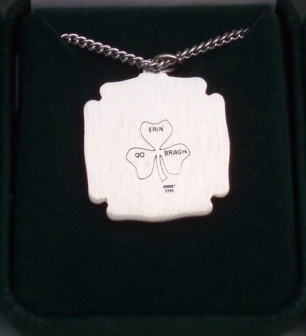A necklace with three leaf clover on it.