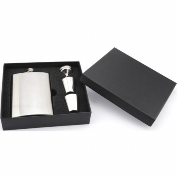 A flask and cup in a box