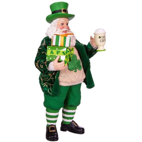A man in green outfit holding a beer.