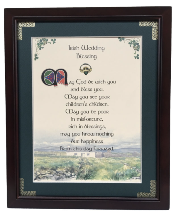 A framed irish wedding blessing with a picture of the castle.