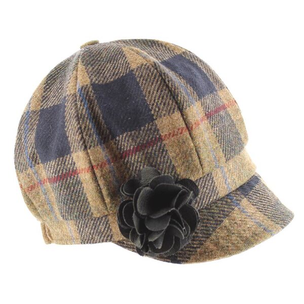 A hat with a flower on it's side.