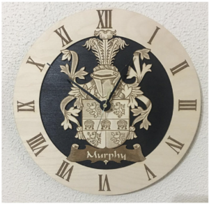 A clock with the name of murphy on it.