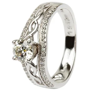 A diamond ring with a celtic design on it.