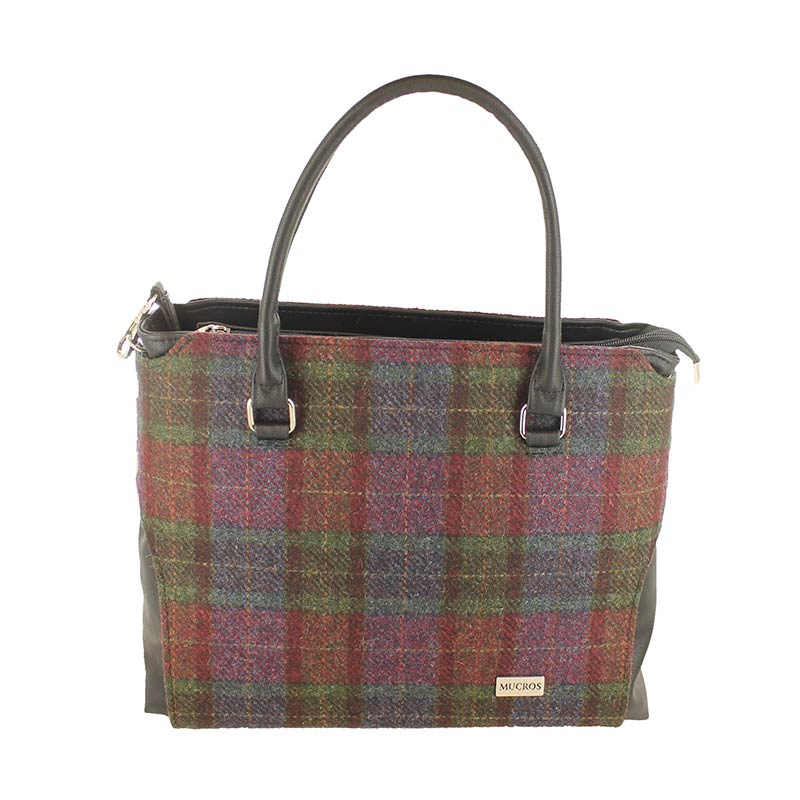 A large bag with a plaid pattern on it.