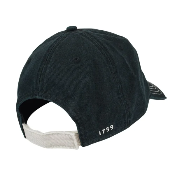 A black hat with a white logo on it