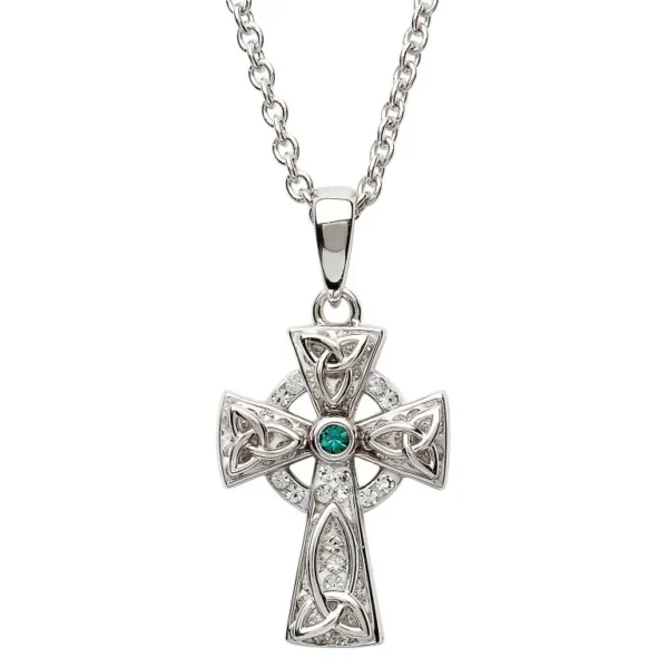 A cross with a green stone on it's side.