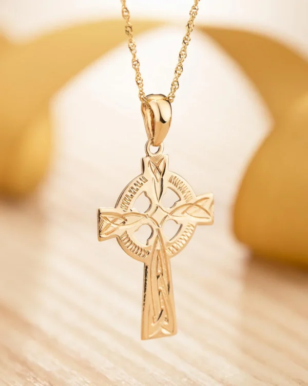 Celtic Cross Medium Hand Engraved 10k Gold - S4264 - Image 3