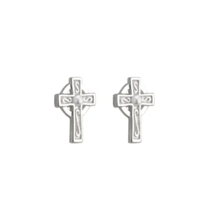 Childs Silver Plated Pearl Celtic Cross Stud Earrings - S33315