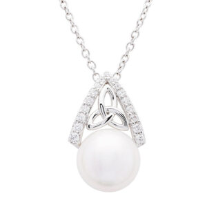 Intricate Sterling Silver Pearl Trinity Knot Pendant- SP2291