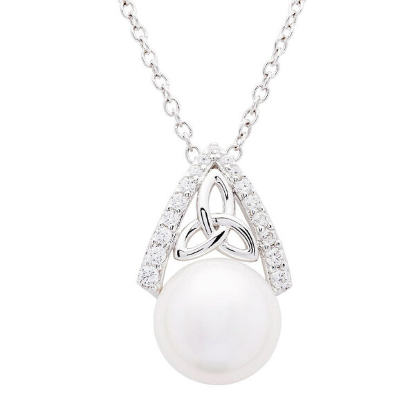 Intricate Sterling Silver Pearl Trinity Knot Pendant- SP2291