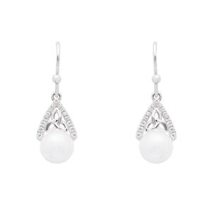 Intricate Sterling Silver Trinity Knot Drop Pearl Earrings - SE2292