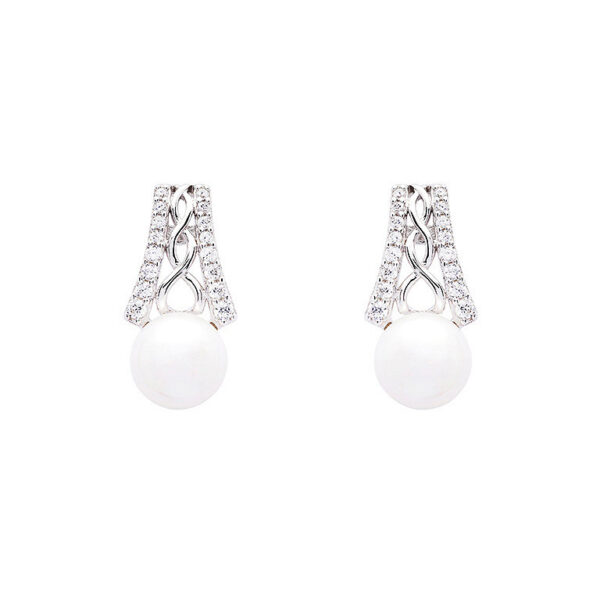 Intricate Sterling Silver Trinity Knot Stud Pearl Earrings - SE2294