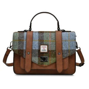 8333 Chestnut and Blue Tartan Large Satchel - A17