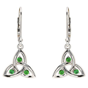 Sterling Silver Green Cubic Zirconia Trinity Knot Drop Earrings - SE005SH