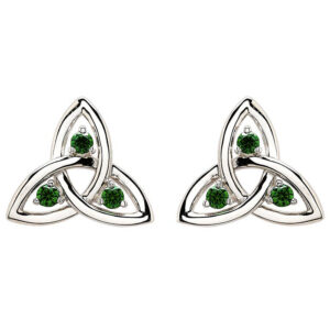 Sterling Silver Green Cubic Zirconia Trinity Knot Stud Earrings - SE004SH