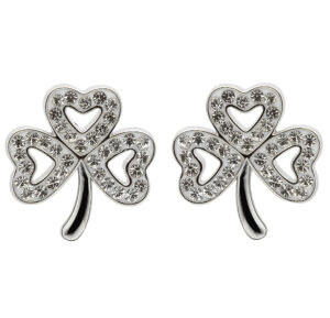 Sterling Silver Shamrock Stud Earrings Adorned With Swarovski Crystals  - SW51