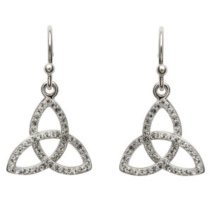 Sterling Silver Trinity Knot Drop Earrings Adorned With Swarovski Crystals ( Large) - SW7