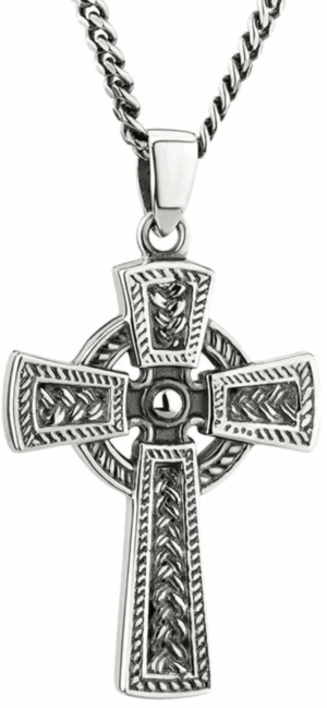 Mens Oxidized Silver Celtic Cross Pendant Large - S46456