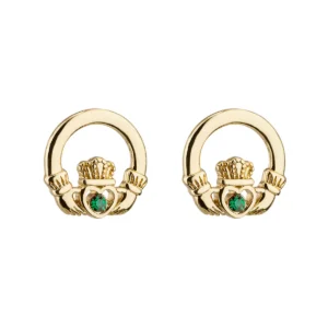 Gold Plated Crystal Claddagh Stud Earrings - S33970