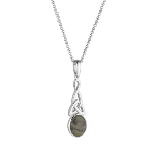 Connemara Marble Long Trinity Knot Pendant - Sterling Silver - S47008