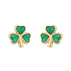 Gold Plated Enamel Shamrock Stud Earrings - S3110