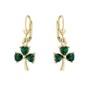 Gold Plated Green Crystal Shamrock Drop Earrings - S33579
