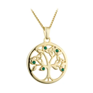 Gold Plated Green Crystal Tree of Life Pendant - S46353G