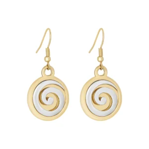 Gold Plated Two Tone Spiral Drop Earrings - S34372