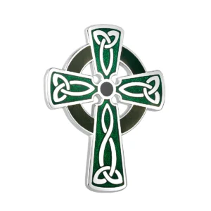 Rhodium Plated Book of Kells Enamel Celtic Cross Brooch - S10003B