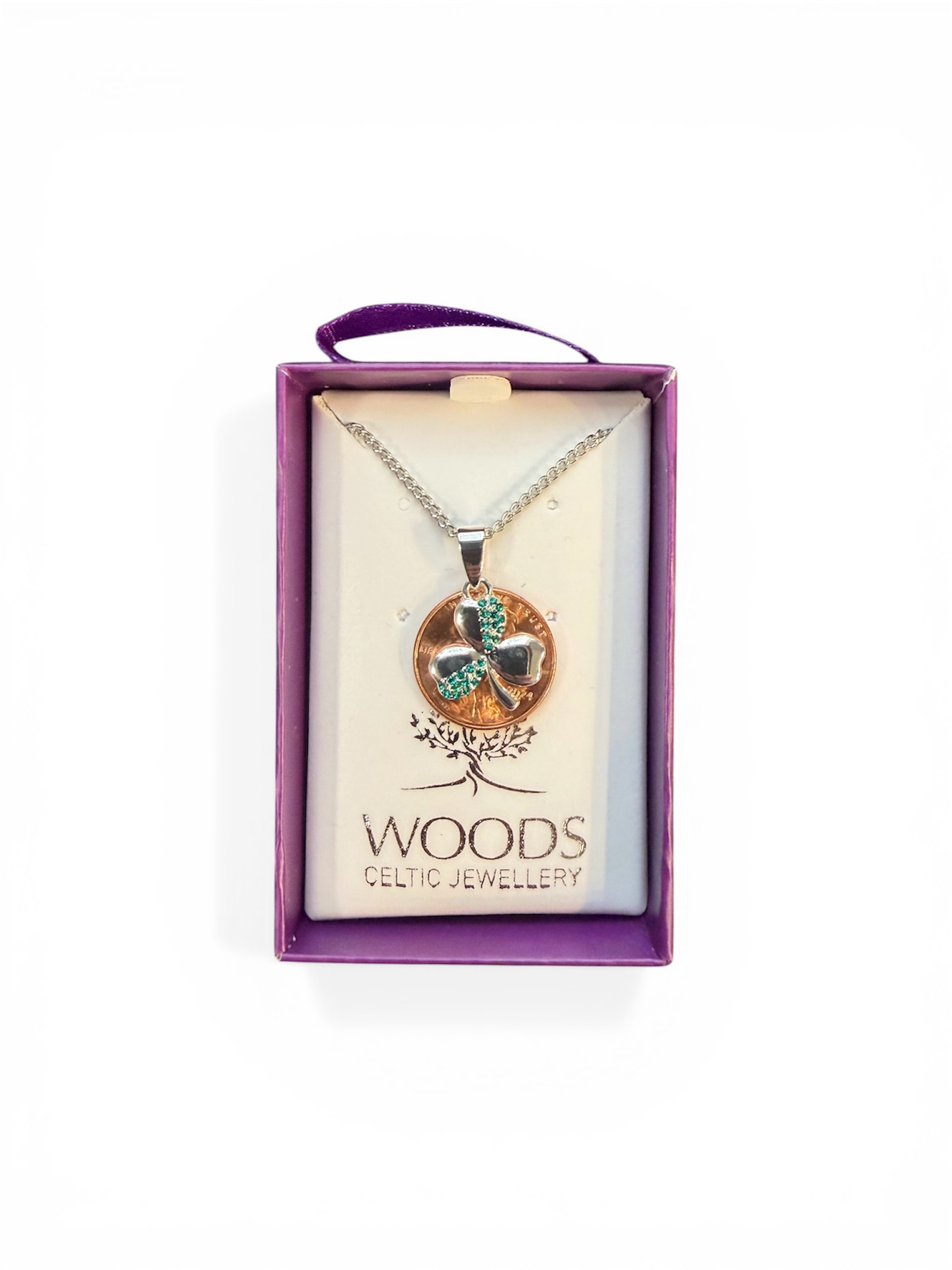 Silver Plated Green CZ Shamrock Pendant - SPP312 - Image 3