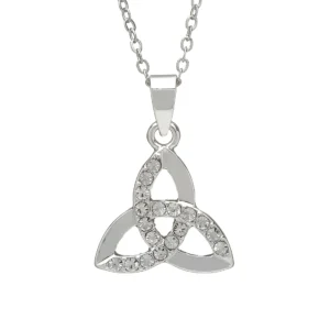 Celtic knot pendant with embedded crystals.