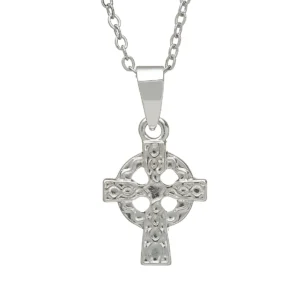 Silver Celtic cross pendant on chain necklace.