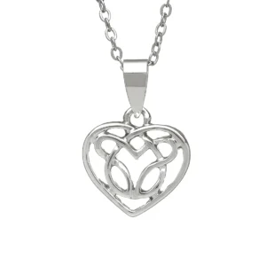 Silver heart-shaped pendant with intricate design.