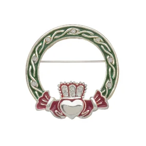 Silver Plated Enamel Claddagh Brooch - DB111