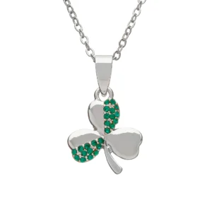 Silver Plated Green CZ Shamrock Pendant - SPP312