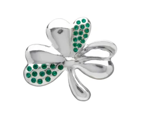 Silver Plated Green Crystal Shamrock Brooch - SPB03