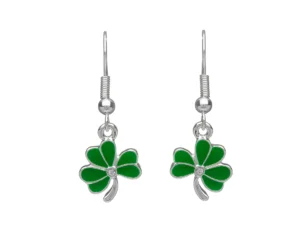 Silver Plated Green Enamel Shamrock Drop Earrings – SPE100