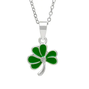 Silver Plated Green Enamel Shamrock Pendant - SPP100