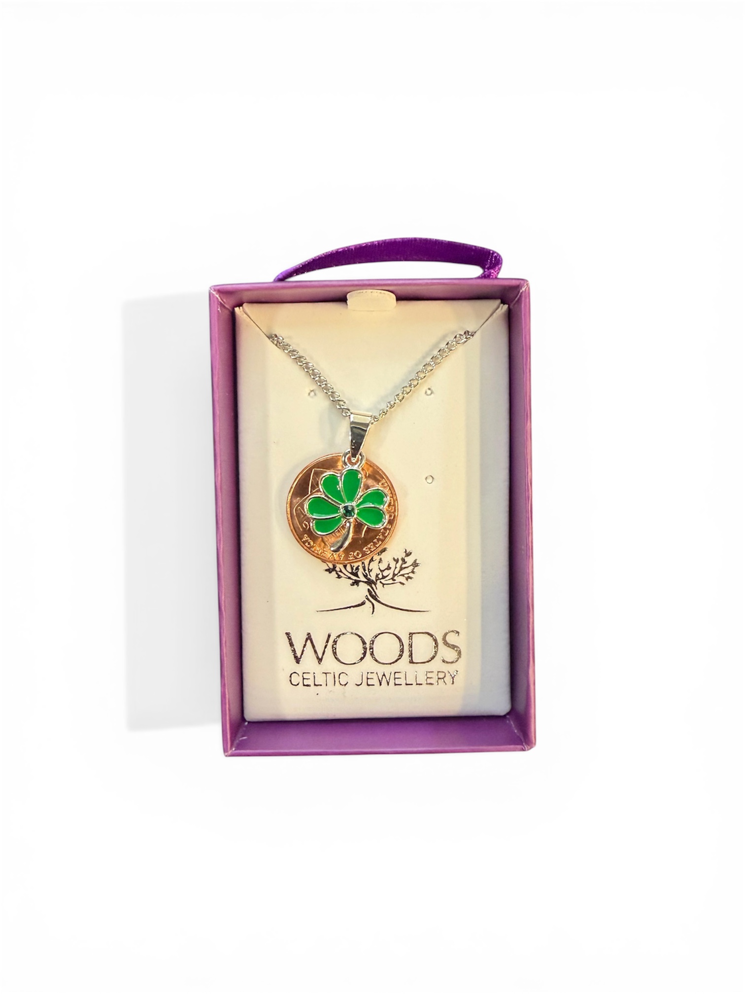 Silver Plated Green Enamel Shamrock Pendant - SPP100 - Image 2